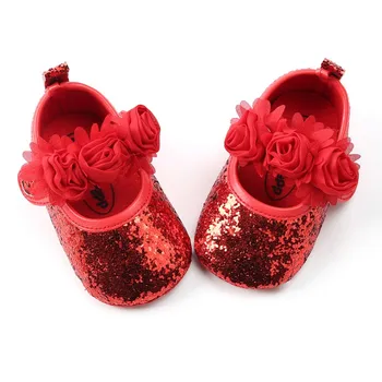 

Baby Girls Shoes Newborn Babies Flora Bling PU Leather First walkers Non-slip Solid Color Prewalkers