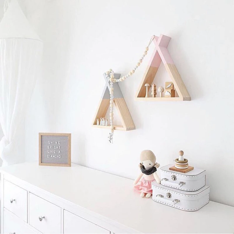 

Simple Style Wooden Storage Rack Home Solid Wood Storage Holder Wall Decoration Art Craft Children Room Decor