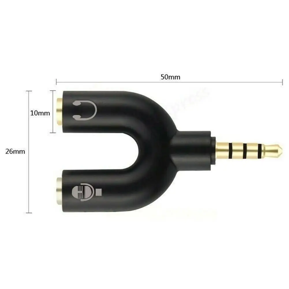 1PC U Type Adapter Dual 3.5 MM Headphone Plug Audio Cables Splitter Microphone 2 in 1 Swivel Connector Jack Plug Adapter