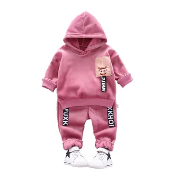 

Autumn Winter Children Thicken Add Velvet Clothes Baby Boys Girls Cartoon Hoodies Pants 2pcs/sets Kids Infant Casual Sportswear