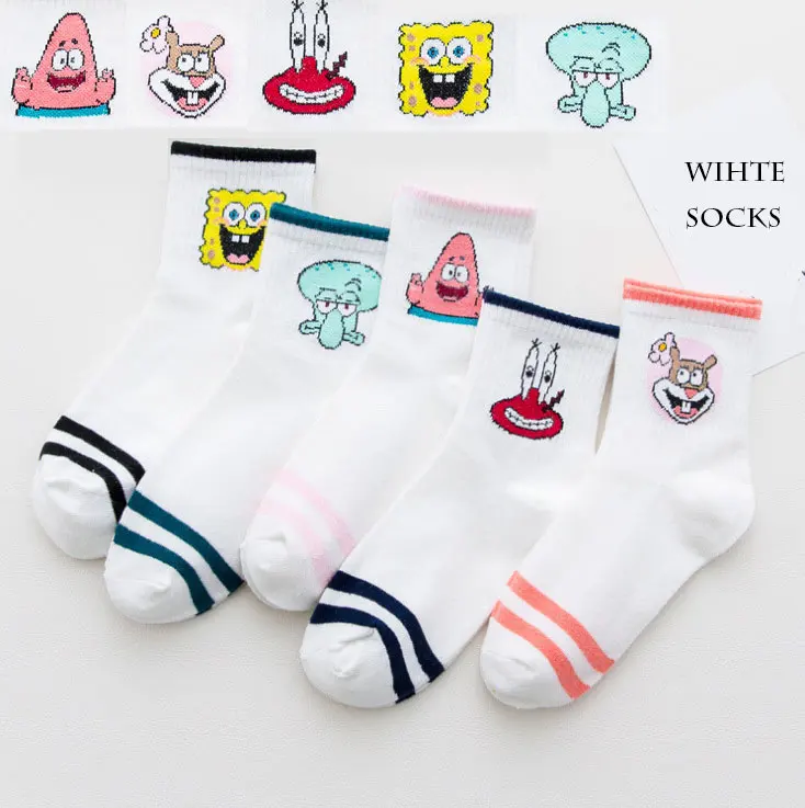 Белые женские хлопковые носки Sox с мультяшным принтом полосатые в стиле