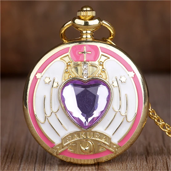 Purple Heart Цветные карманные часы Сейлор Мун для детей, винтажная подвеска, подарок для девушек, брелок для часов, ожерелье, цепь# CF1028 - Цвет: Purple Heart