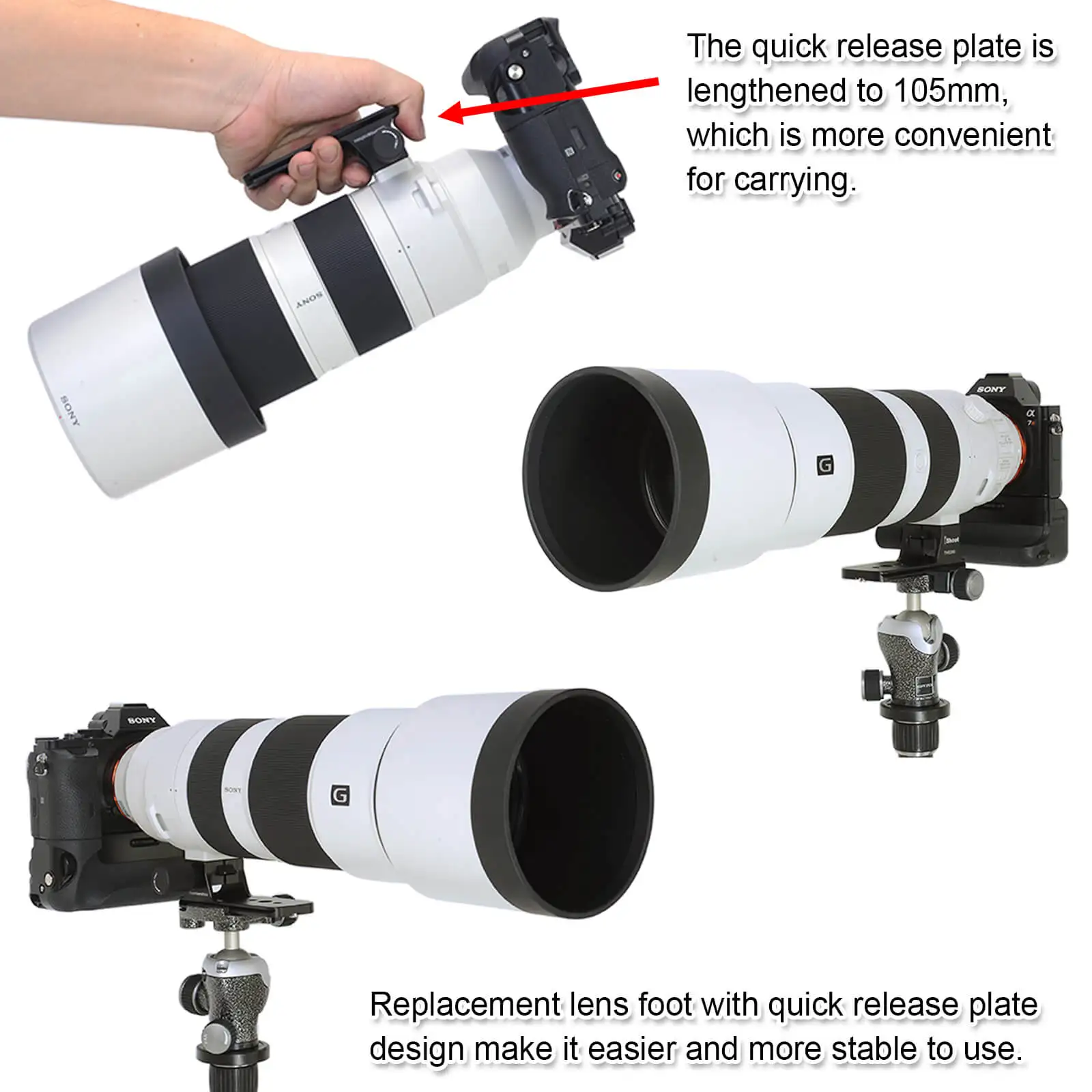 Arca Type Lens Collar Replacement Base Tripod Mount Rings Foot Stand for Sony FE 200-600mm f/5.6-6.3 G OSS Lens SEL200600G