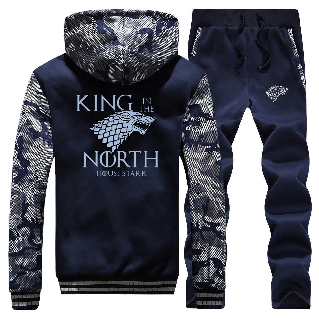 KING IN THE NORTH, мужской комплект из 2 предметов, зимние плотные спортивные толстовки+ спортивные штаны, брендовая одежда «Игра престолов», стильная куртка и штаны