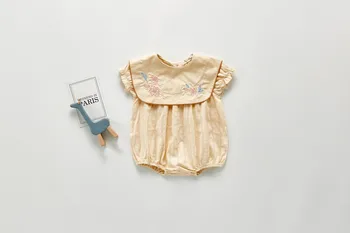 

3767 Baby Girl Onesie Newborn Bodysuit Embroidery Square Collar Princess 100 Day Birthday Clothes Girl Summer Clothes Rompers