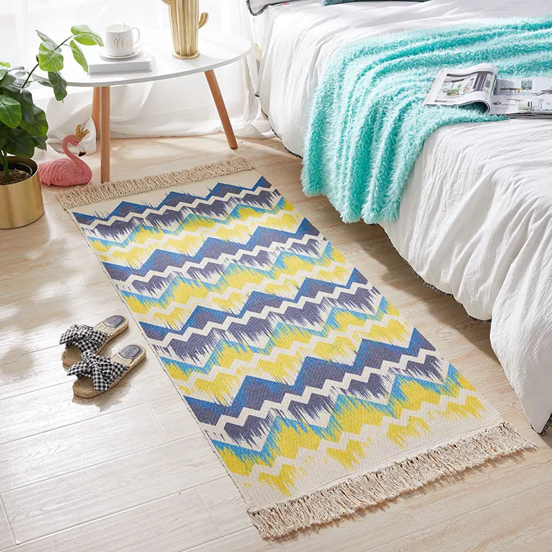 Скандинавский хлопковый тканный ковер с кисточками, прикроватный коврик для спальни, современный простой коврик для стола, кухонный коврик, домашний декор, походный матрац