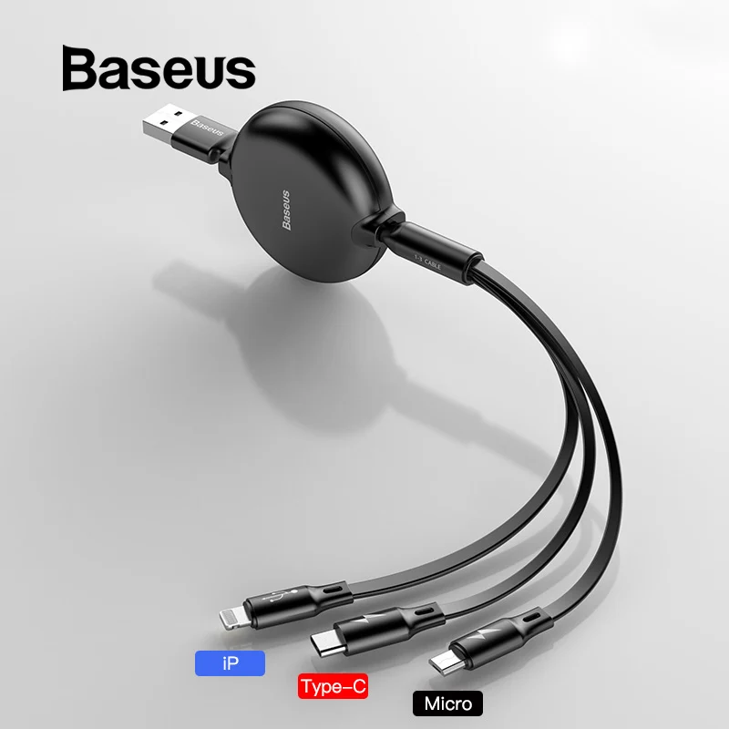 Baseus 3 в 1 Выдвижной USB кабель для iPhone Xs Max XR Xs Быстрая зарядка usb type C для samsung S8 S9Plus Micro USB линия передачи данных