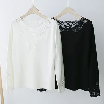

Women Sweate Lace Lace Stitching Pure Cashmere Knitted Base Sweater Women