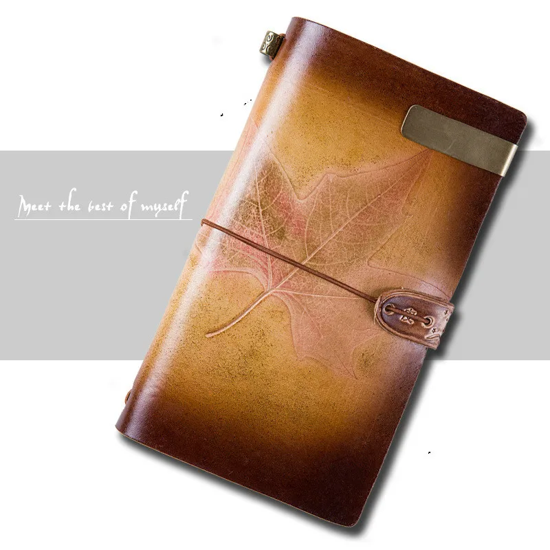 

Maple leaf A6 Genuine Leather Travel Notepad TN Handmade Notebook planner 7colors vintage sketchbook