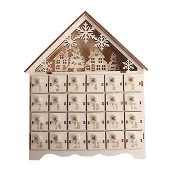 

Christmas Snowman Wooden Advent Calendar Countdown Decor 24 Drawers w/ LED Light