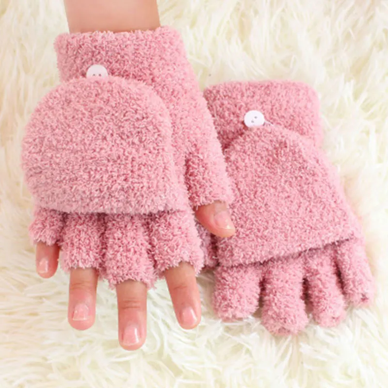 Women Winter Gloves Knitted Mittens Cat Claw Fluffy Touch Screen Driving Fingerless Gloves Half Finger Velvet Rabbit Ears Gloves