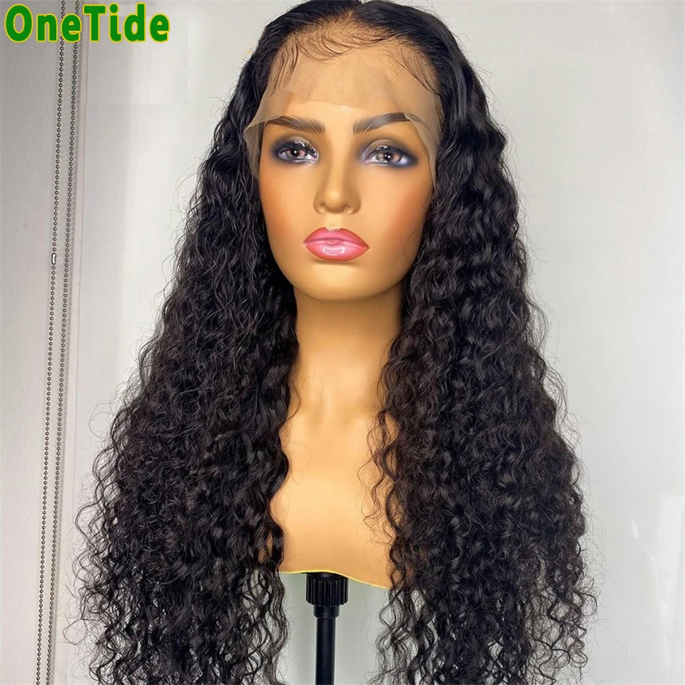 

ONETIDE 30 Inch Afro kinky Curly Lace Front Wig Brazilian Deep Curly Human Hair Wigs T Part Lace Front Wig Frontal Closure Wig