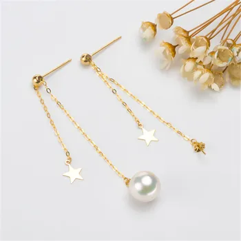 

G18K Gold Earring Hooks with Eyepin Bead Caps, Yellow Karat Gold Solid 18ct oro French Earwire Dangle Pearl Earrings