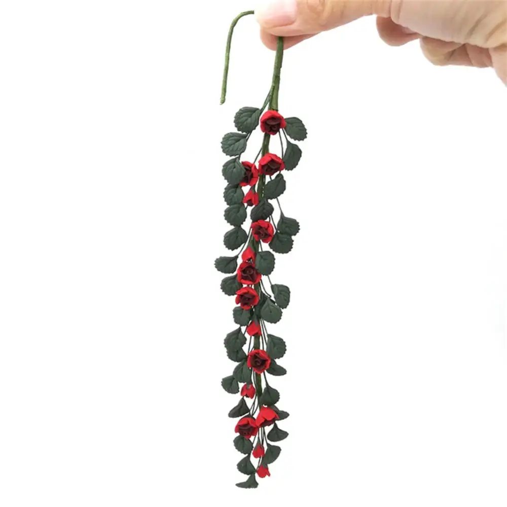 1/12 Simulation Fake Rose Flower Branch Garland Doll House Garden Ornaments