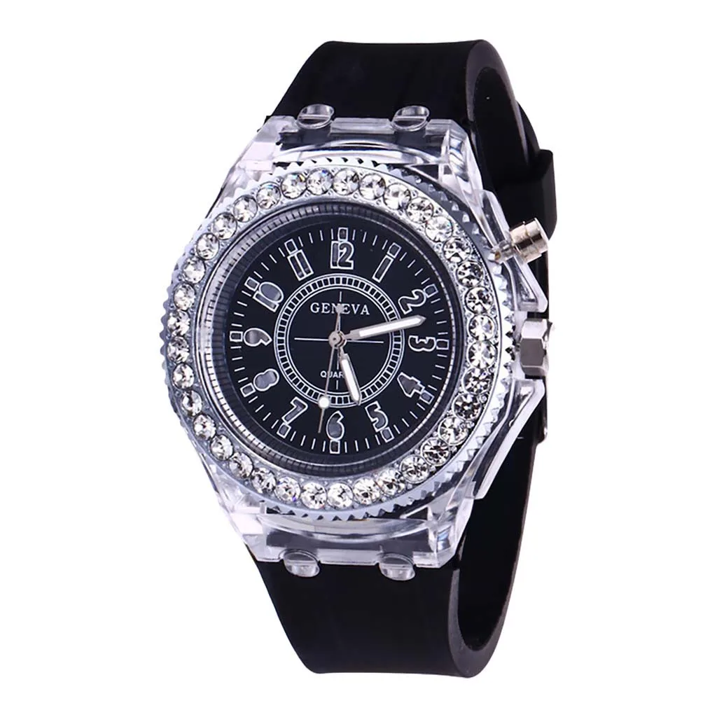 Модные прозрачные нейтральные Кварцевые Светящиеся женские спортивные часы с силиконовой лентой, стразы, роскошные повседневные кварцевые часы#10