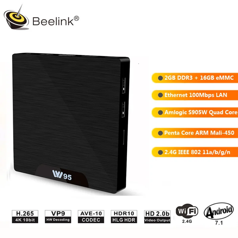 Beelink W95 Android 7.1 Tv Box 2gb Ram 4k Amlogic S905w Quad Core 2.4g Wifi  H.265 30fps Vp9 Media Player Iptv Set-top Box - Set Top Box - AliExpress