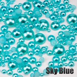 Multicolor Half Round Flatback Imitation Pearls for DIY Crafts and Nail Art (13 Sky Blue)