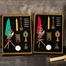Ensemble de stylos à plume pour calligraphie, boîte vintage contenant bouteille d'encre et stylo à tremper, fourniture d'écriture, couleur dorée pour effet luxueux, idée cadeau d'anniversaire, 5 unités