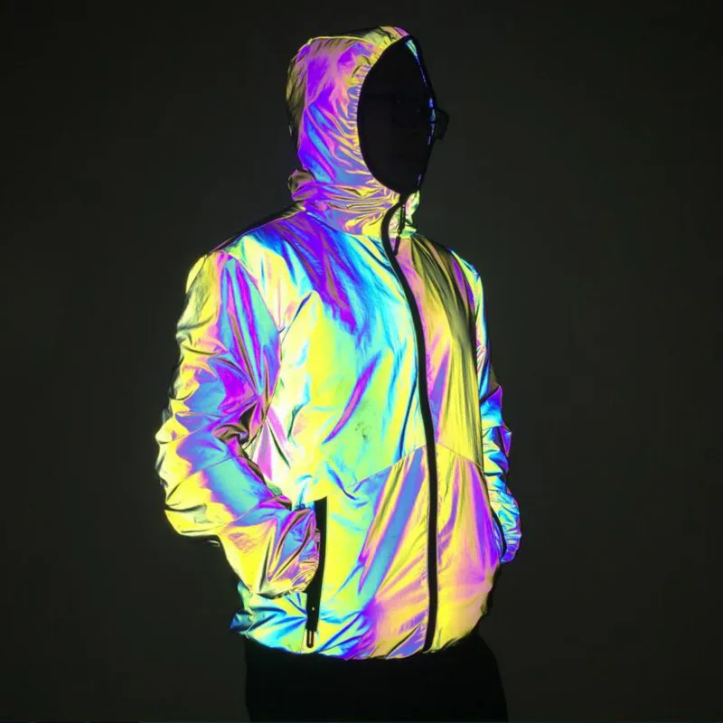 LZLRUN Rainbow Reflective Windbreaker Jacket