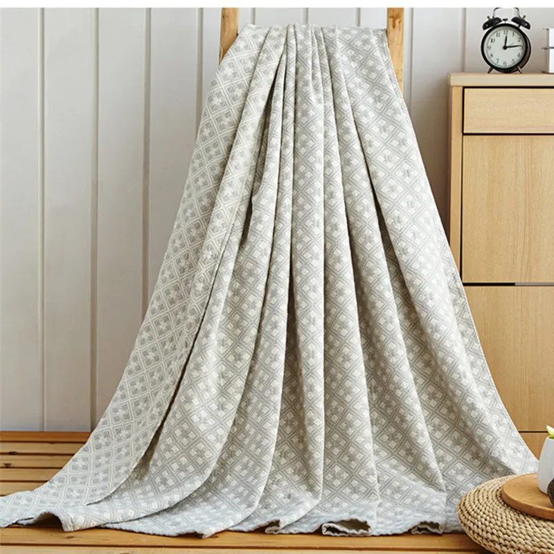 

Home bedding AB side 100%Cotton Blue Star Towel Blanket Summer Camel Gray Blanket 150*200cm Throw On Bed Sofa Portable Bedding
