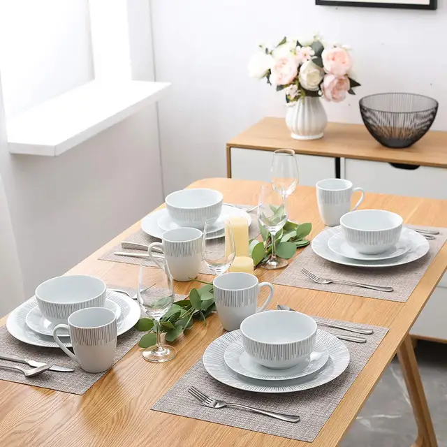 Veweet Keret 16/32 Darabos Porcelán Kerámia Asztali Edények 8*Vacsoraplencével, Desszert Tányérral, Gabona Tálral És 380 Ml Bögre - Image 6