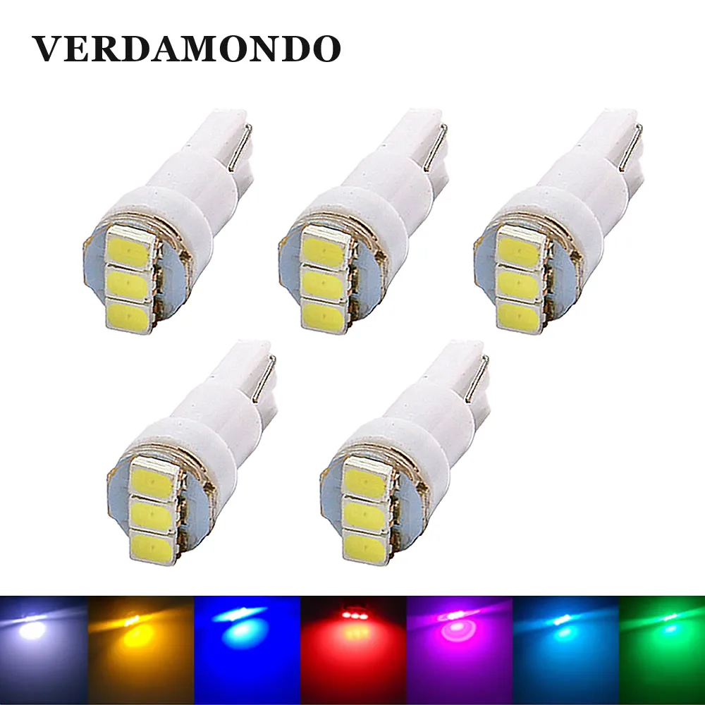 5 шт. T5 Клин 3 1206 SMD СВЕТОДИОДНЫЙ Автомобильный интерьер световая приборная панель лампы номерного знака Лампа желтый лед синий красный розовый зеленый белый 12 В постоянного тока