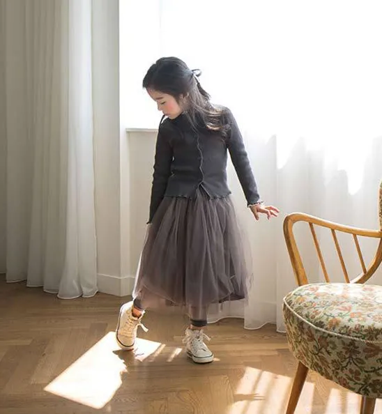 Girls Long Tutu Skirt Pants Kids Princess Yarn Skirt Plus Velvet Thick Spring Autumn Ankle-Length Waist Elastic Children Skirts - Цвет: thin grey