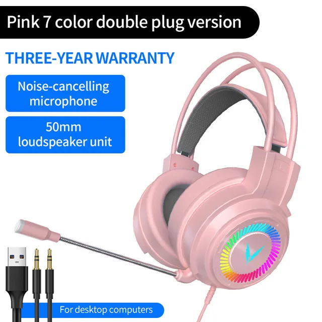 G58 G60 Cuffie da gioco 7.1 Stereo SVirtual Surround Bass Cuffie con microfono Luce LED per computer PC Gamer Pieghevole 6