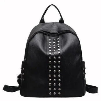 

JHD-New Ladies Shoulder Bag Fashion Pu Leather Backpack Rivet Large Capacity Casual Wild Backpack