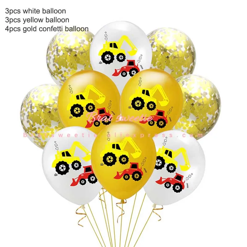 Строительные вечерние Предупреждение ющий стикер ленты DIY инженерный автомобиль экскаватор тема детский день рождения, день рождение мальчика вечерние украшения - Цвет: 10pcs car balloon