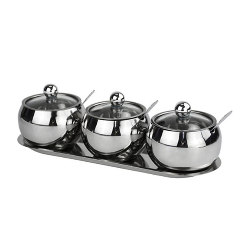 

3Pcs 304 Stainless Steel Visual Glass Lid Seasoning Box Salt and Pepper Jars for Spices Box Bottle Cooking Tools Salt and Pepper