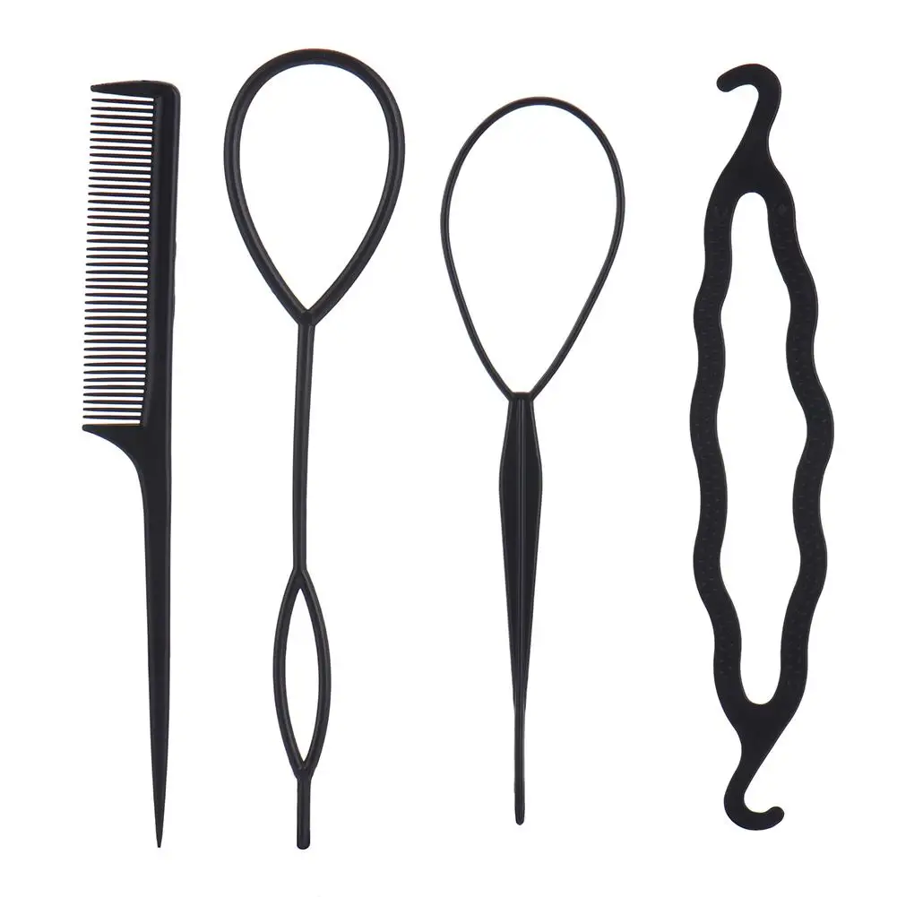 

4Pcs Comb Hairpin Styling Tool Foam Sponge Hair Disk Twist Curlers Barrette Donut Bun Hairdressing Accessories