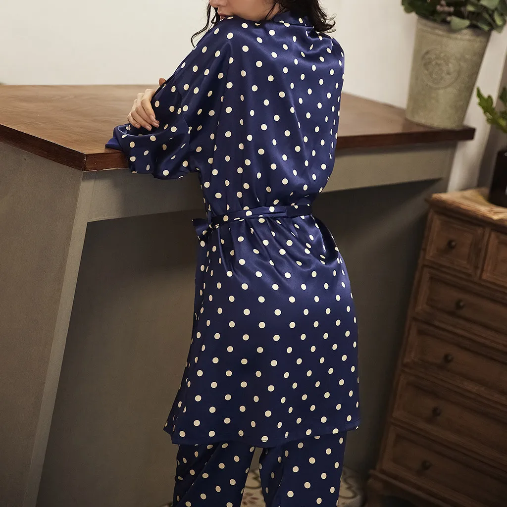 Women 4 Pieces Dot Print Sleepwear Night Gown Pajamas | romantic night dress for couple | 4 piece night dress | sleepwear gown