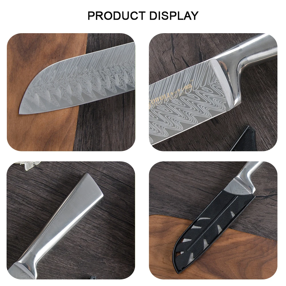 Набор кухонных ножей Sowoll из нержавеющей стали точилка с Дамасским узором ножницы