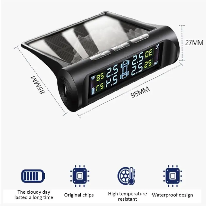 TPMS Солнечная usb зарядка автомобильная система контроля давления в шинах ЖК-дисплей сигнализация с 4 внутренними внешними датчиками