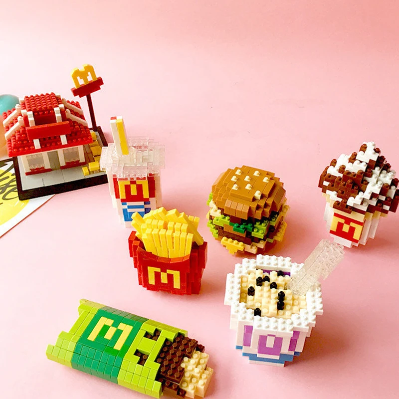 

Mirco Blocks Food MC Building Blocks Toy Cute Model Hamburger French Fries Sundae Cola Educational Mini Bricks For Toys Kids