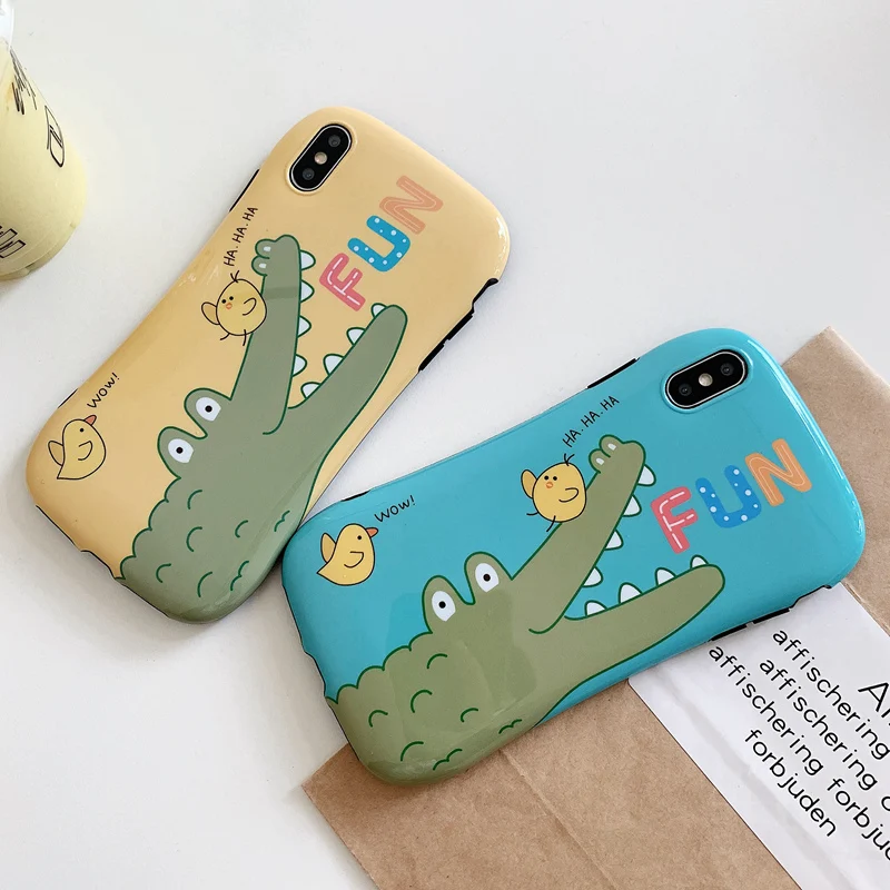 

Funny Cartoon Alligator Case For iPhone 11 Pro 6 6S 7 8 Plus Protective Phone Case Glossy Back Cover for iPhone XR Xs Max X XS