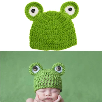

1PC Cute Cartoon Baby Hats Handmade Infant Cap Newborn Photograph Props Frog Hats