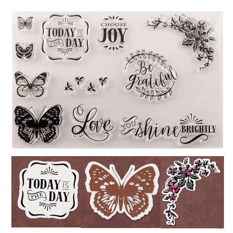 Милые бабочки яркие любовные буквы цветок листья штампы и штампы Набор для изготовления открыток скрапбуинг День благодарения штампы и штампы - Цвет: Stamps and Dies