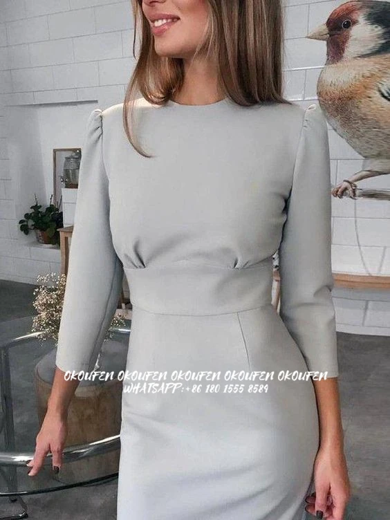 2024 Mother of The Bride Dresses for Wedding Party Simple Sheath Three Quarter Sleeves Tied Ribbon Back Elegant Silver Women Mom