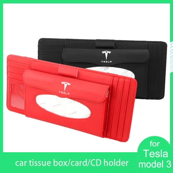 

1PC Car Tissue Boxes for Tesla Model 3 X S Auto Napkins Box Holders Sun Visor Type Back/Red Leather Card CD Holder Accessories