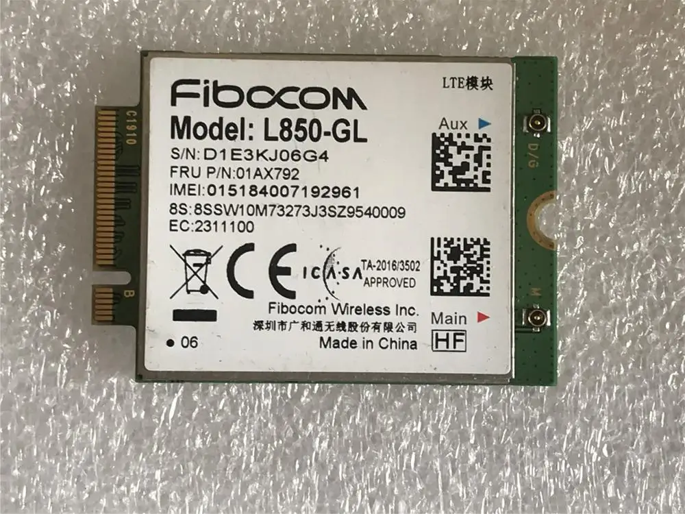 Thinkpad X1 углерода 6th/7th gen X280 T480 T580 T490 P52s X390 X1 Йога 3rd gen X380 Йога Fibocom L850-GL WWAN Card FRU 01AX792