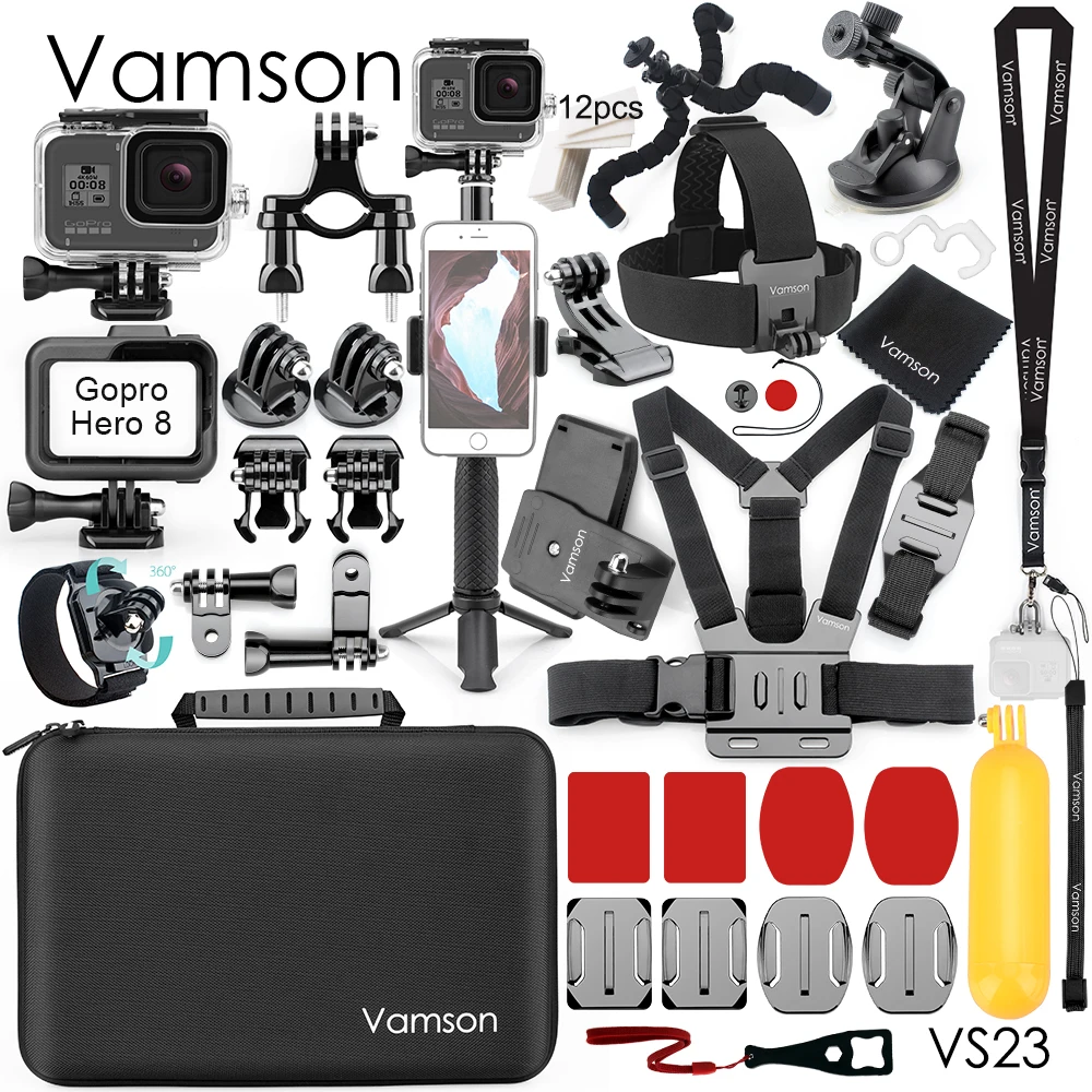 Vamson для GoPro аксессуары для экшн-камеры водонепроницаемый корпус чехол для GoPro Hero 8 черное крепление монопод штатив аксессуары VS23 - Цвет: VS23B