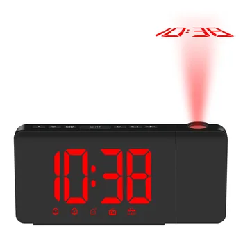 

Digital Clock LED Projection Alarm Clock Dimmable FM Radio Desktop Clock with Rotatable Projector Alarms Snooze Function