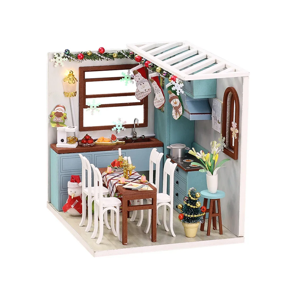 Деревянный DIY миниатюрный дом мебель светодиодный дом украшения креативные рождественские подарки модель украшения Развивающие игрушки Рождество