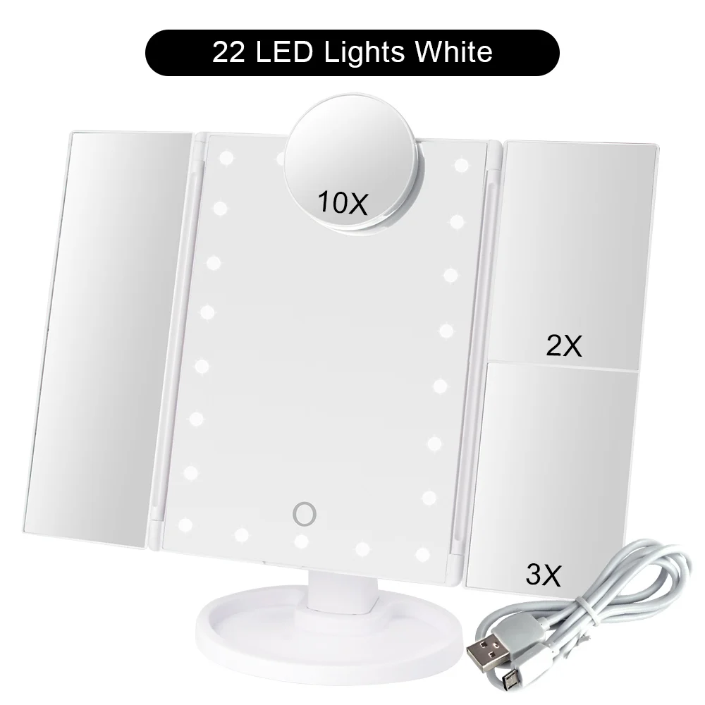 22 LED Lights Touch Screen Makeup Mirror Flexible Cosmetic Vanity Mirror 1X/2X/3X/10X Magnifying Bright Glass Adjustable Table - Цвет: WH 22 Light Set C