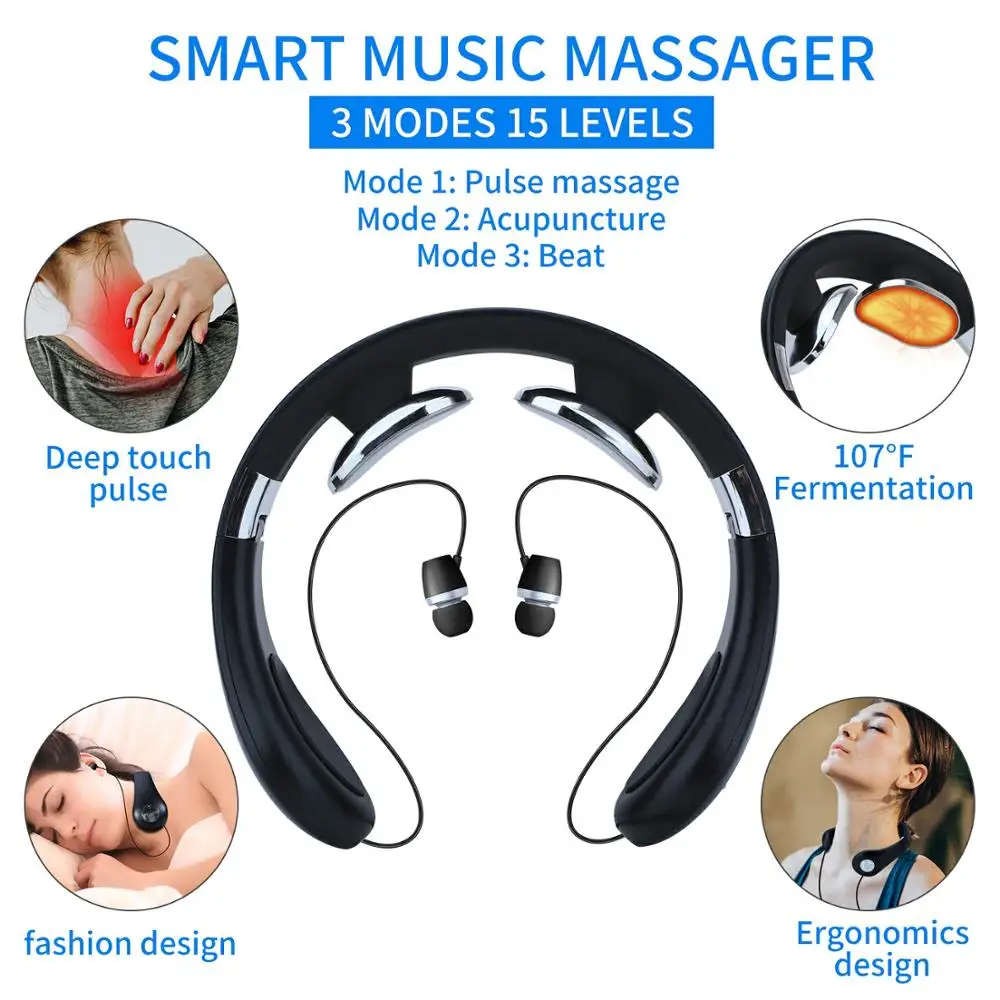 Wireless Neckband Earphone Bluetooth 5.0 Portable in-Ear Headset Comfortable Ergonomic Neckband Design Intelligent Neck Massage