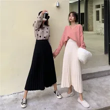 Show thin film video# 4753 qiu dong han edition of tall waist pleated splicing pressing fine plait knitting long skirts