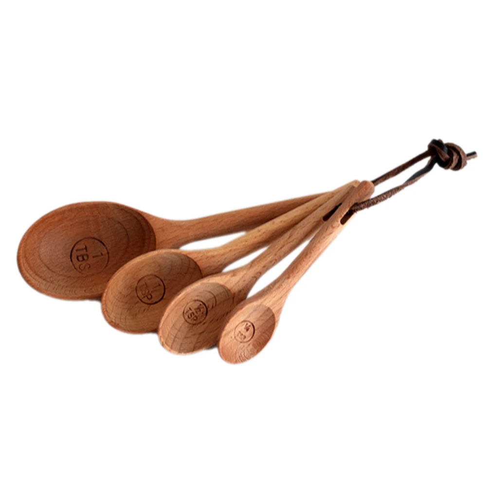 4pcs/set Wooden kitchen measuring spoons,measuring spoon set Cooking Utensil Tools Soup Teaspoon Tableware Honey Spoon Kitchen accessories