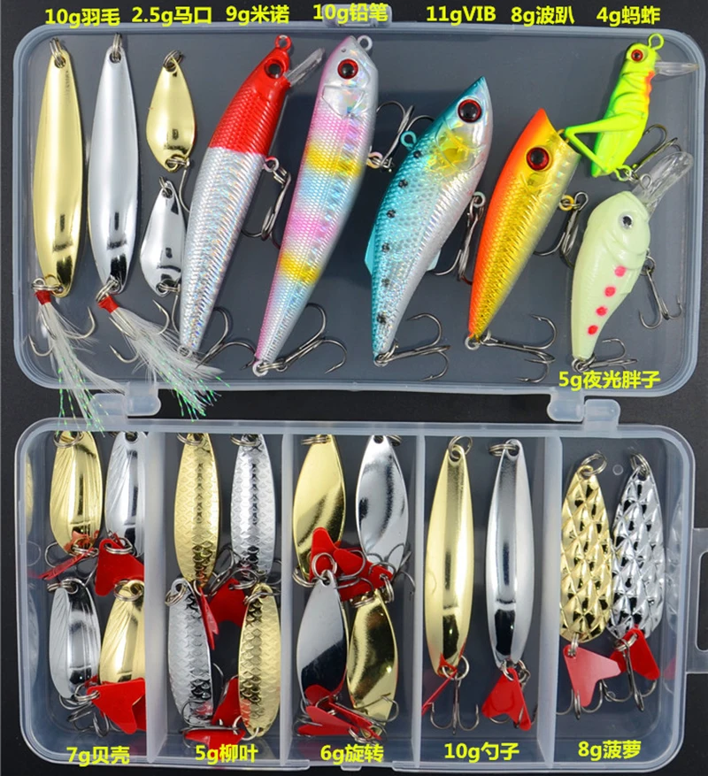 

Fishing Lures Set Mixed Spoon VIB Kit Sequins Plier In Box Minnow Popper Crankbait hard Bait Soft lure J081